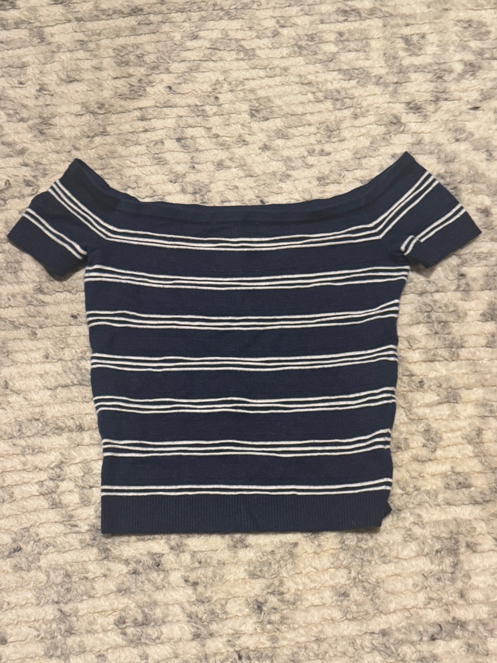 American Eagle Striped Navy Blue White Cropped Tee Small